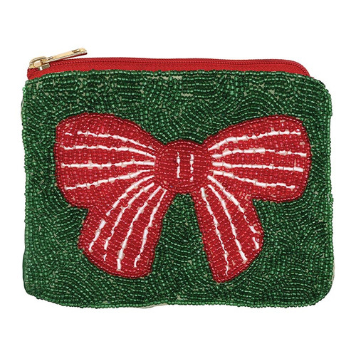 Beaded Pouch - Holiday Bow